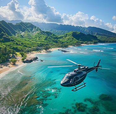 Survol de Hawaii en hélicoptère - image créée par Intelligence Artificielle