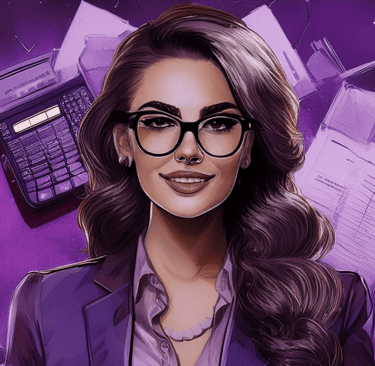 Professionally dressed lady with calculators and business paperwork surrounding her