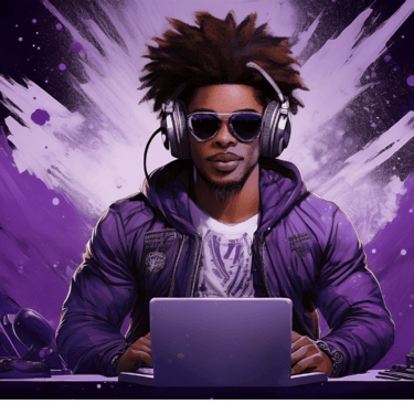 Man with headphones on working on a laptop