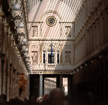 a clock tower in a building with a clock on it
