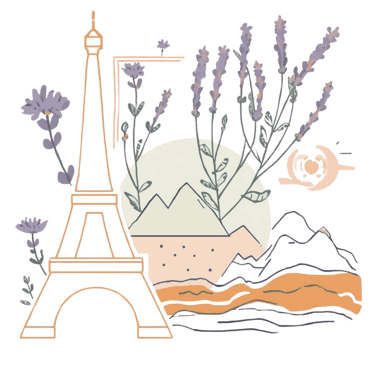 Custom France itinerary illustration – Paris, Alps, lavender Provence, French Riviera