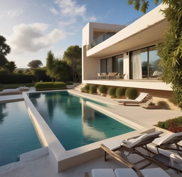 Contemporary villa with landscaped garden and private pool.