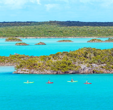 Chalk Sound National Park in Turks and Caicos with bright turquoise lagoons and small islands
