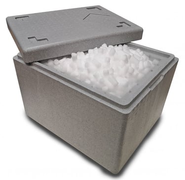 Foto de caja con hielo seco