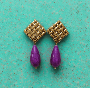 Handcrafted Ether Pieces earrings with semi-precious stone and gold details