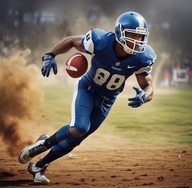 Athlete lacing up vibrant blue and red sports shoes on a black gym floor.