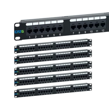 PATCH PANEL, CAT 6, 24-PORT, 1 RMS, 6 PK