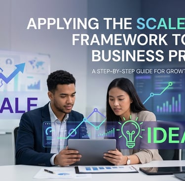 Two business professionals collaborating in a modern office with data charts on background screens,