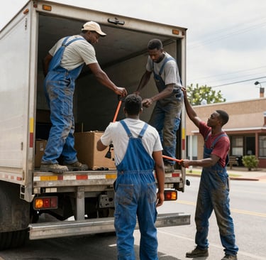 Close-up of a professional driver securing heavy machinery on a flatbed trailer with bright safety gear.