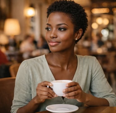 Femme africaine élégante assise dans un café
