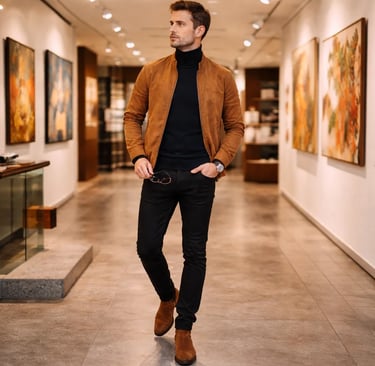 Homme européen élégant dans un espace artistique