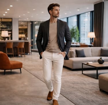 Homme européen élégant dans un salon moderne