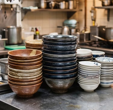 面馆陶瓷餐具出餐效率与面碗叠放场景