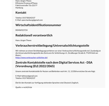 Impressum für Effiziente Prozesse #Thews