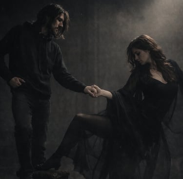 PreSexHeadache cinematic artwork showing Trash Swallow holding Vera Solina’s hand
