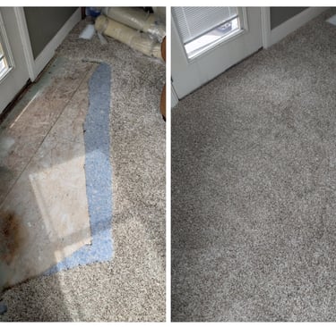 Before and after of this repaired carpet that was flood damaged in Provo, ut.