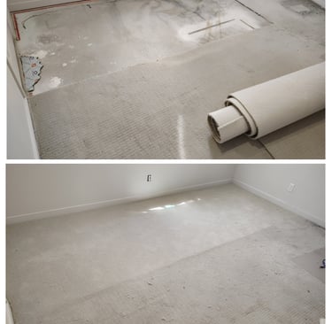 Before and after of a large carpet patch in this flooded basement in Orem, ut.