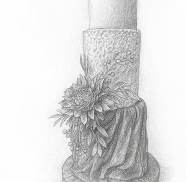 PENCIL DRAWING OF THREE TIER WEDDING CAKE 