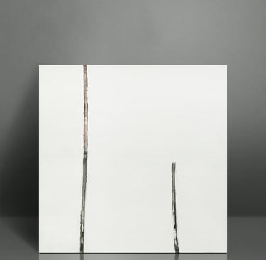 Minimalist abstract canvas art featuring vertical black lines on a white textured background.