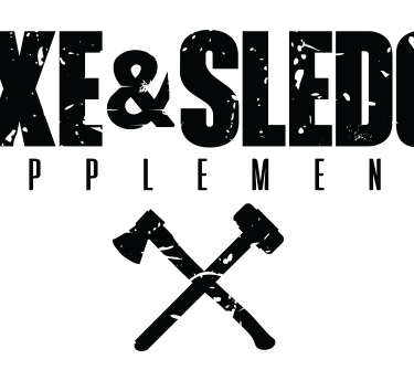 Axe and Sledge Supplements logo featuring a distressed font and crossed axe and sledgehammer icons.