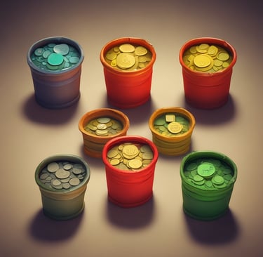 Five small terracotta cups arranged on a dark surface.