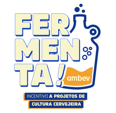 Fermenta Ambev logo with craft beer growler and beer culture incentive text in Portuguese.