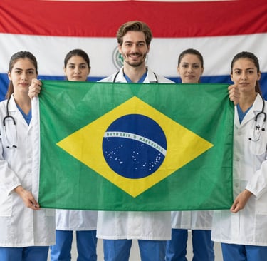 Group photo of Brazilian students with Paraguayan university representatives