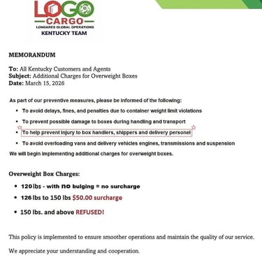 Overweight boxes have a greater chance of injury, hurting and harm to balikbayan box handlers