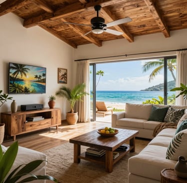 Aerial shot of a serene Kona beach with crystal-clear water and volcanic rock formations.