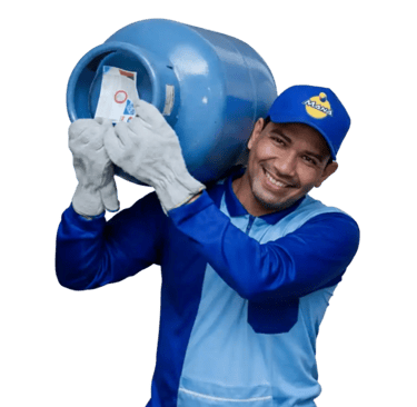 Entregador da Maná Gás e Água com botijão de gás em Primavera do Leste MT, serviço rápido e seguro de entrega de gás.