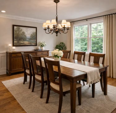 classic syle home dining room with hardwood table and chairs