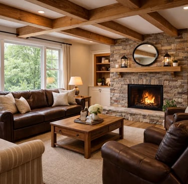 Living room with leather furniture captured through professional photography