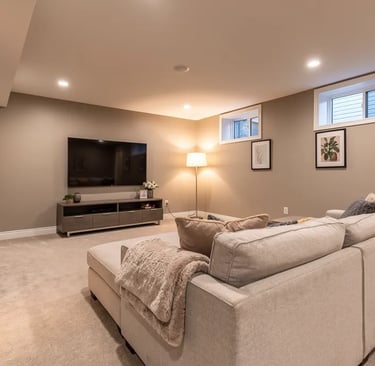 cozy downstairs movie watching living room photographed for listing