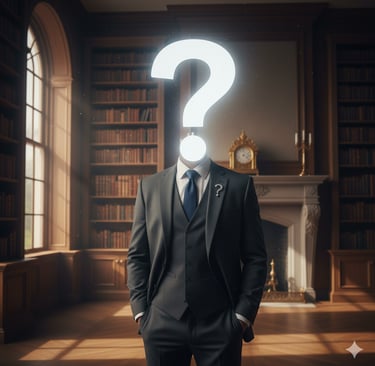 a man in a suit and tie standing in a library