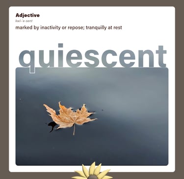 quiescent (adjective) marked by inactivity or repose, tranquility at rest