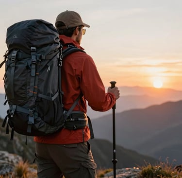 black hiking backpack near white Fujifilm instax mini camera near black leather boots, red half-zip jacket, gray pocket watch on white map