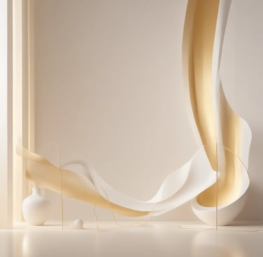 A softly glowing golden feather resting gently on white silk fabric, evoking a sense of calm and grace.