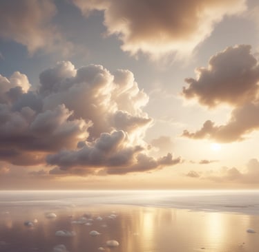 Close-up of hands gently placing rose quartz crystals on a white marble surface with a faint golden glow surrounding them.