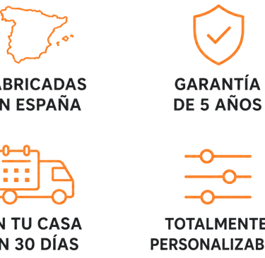 FABRICADAS EN ESPAÑA, GARANTÍA DE 5 AÑOS, EN TU CASA EN 30 DÍAS, TOTALMENTE PERSONALIZABLE
