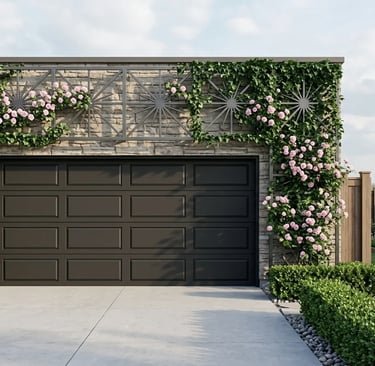 Modern black metal trellis with a sleek geometric pattern