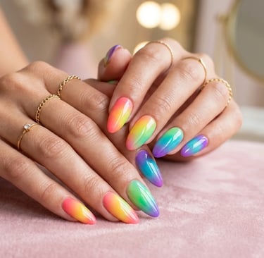 Bright neon splash nail design with bold colorful paint effect on long nails