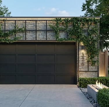 Sleek minimalist eyebrow trellis for garage door curb appeal