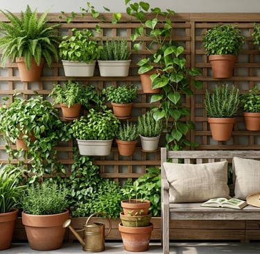 Outdoor space with potted plants and greenery creating a fresh natural garden vibe