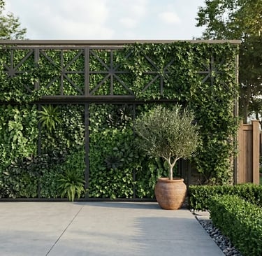 Wall-mounted metal grid trellis for a living green wall