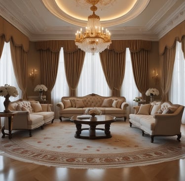 Elegant wooden paneling and decorative accents in a modern villa living room.