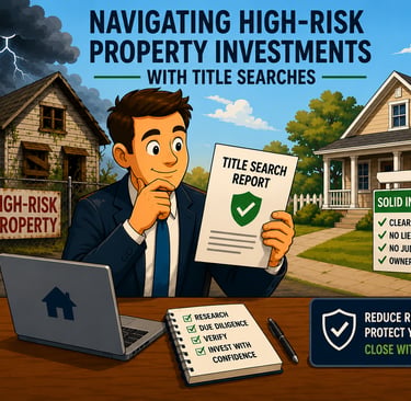 An investor reviewing a property title search report to identify liens and judgments for a safe real estate investment.