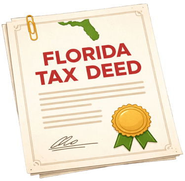 Official Florida tax deed document issued after the highest bidder won the tax deed auction.