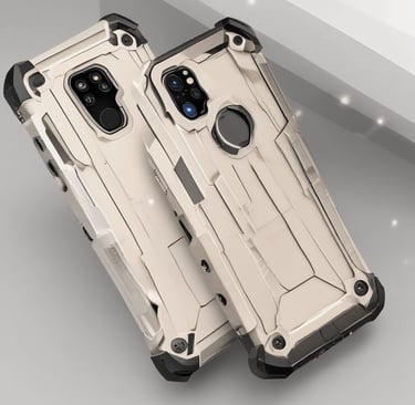 A rugged phone case with reinforced corners placed next to hiking gear.
