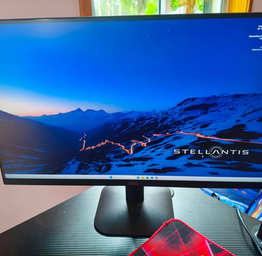 Monitor de 27 polegadas AOC Q27B35E em cima de uma secretária durante o teste de qualidade de imagem