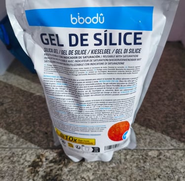 Embalagem de gel de sílica reutilizável para controlo de humidade com indicador de cor